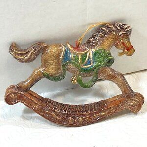 Glitter Rocking Horse Hanging Christmas Tree Ornament 5"x3"